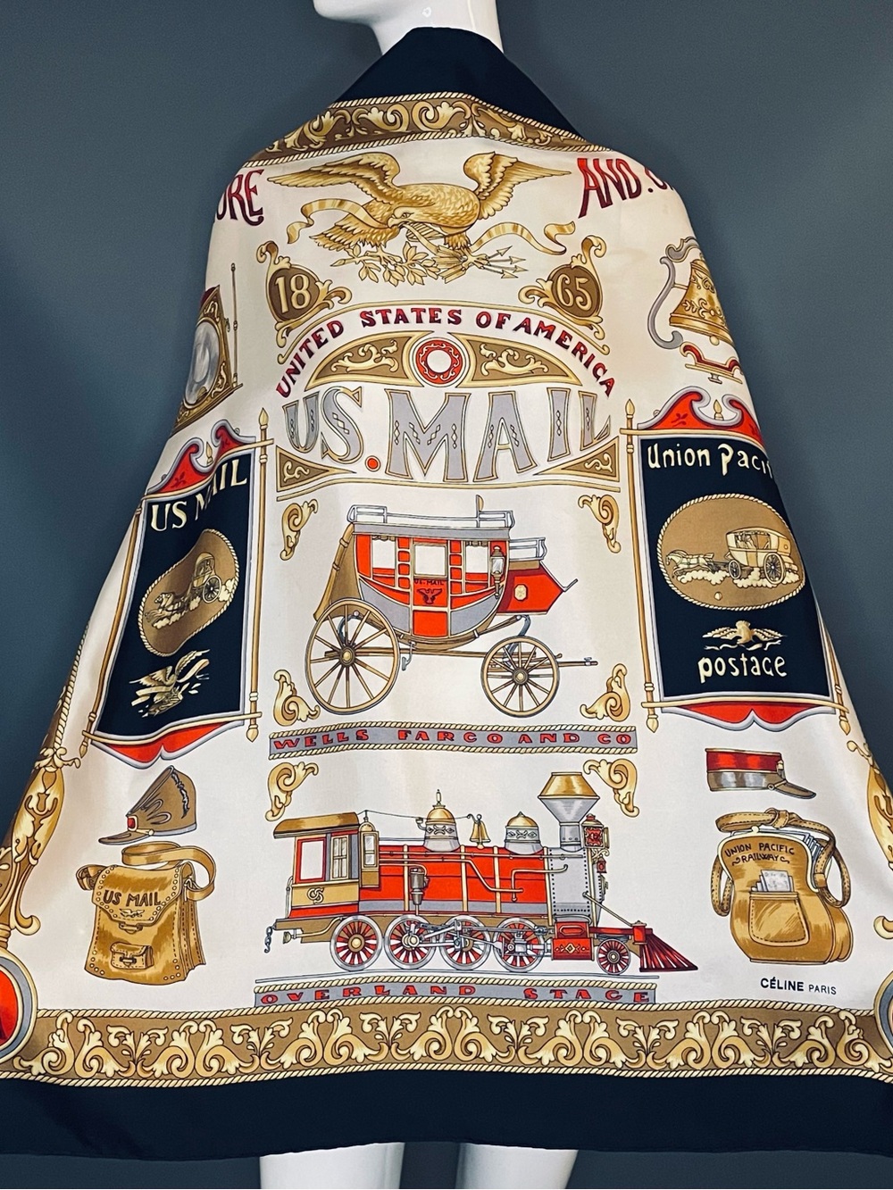 Gorg Celine Silk Scarf US Mail Carriage Print 34 In Good Condition - Picture 3 of 10
